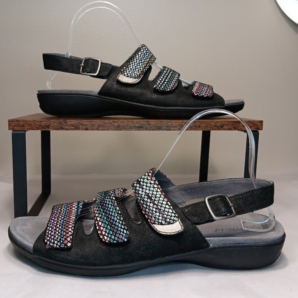 Trotters Sandals Women 11M Black Multi‎ Color Mesh Slingback T17C9-095